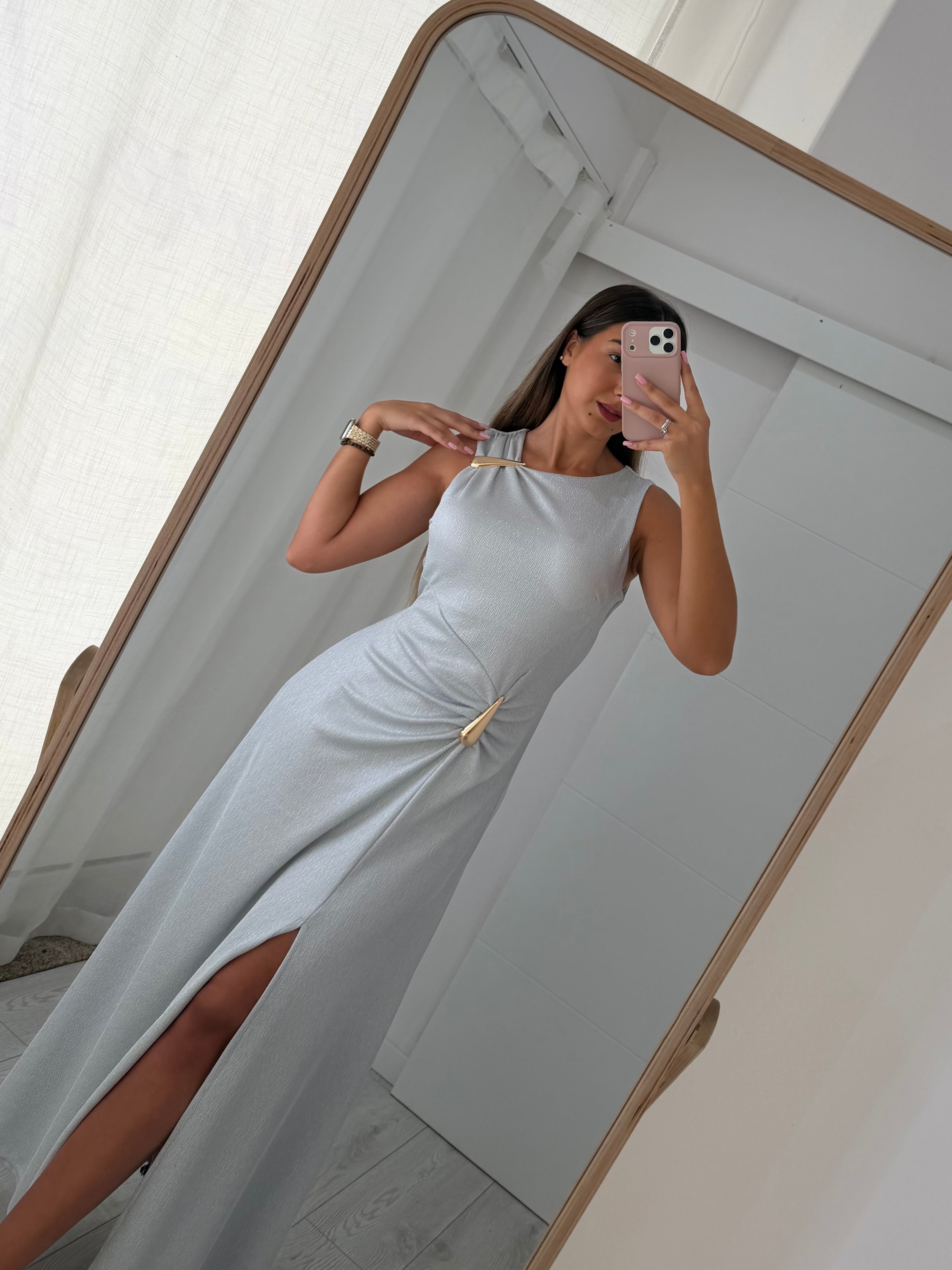 Vestido cerimónia - Gota e racha - prata