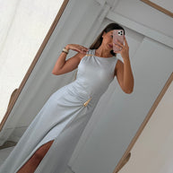 Vestido cerimónia - Gota e racha - prata