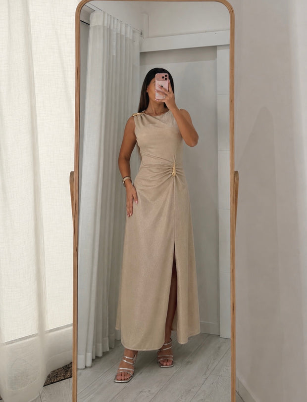 Vestido Cerimónia - Gota e racha - Champanhe