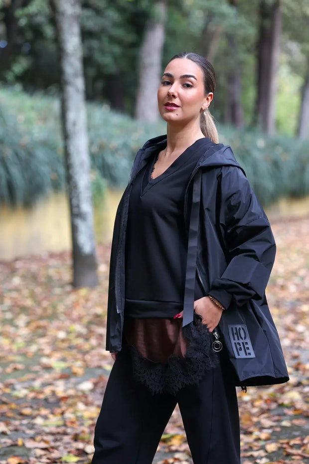 Parka Curta Hope Com Bolsos Preta