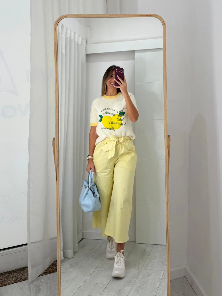 Calça Pantalona Amarelo Claro