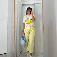 Calça Pantalona Amarelo Claro