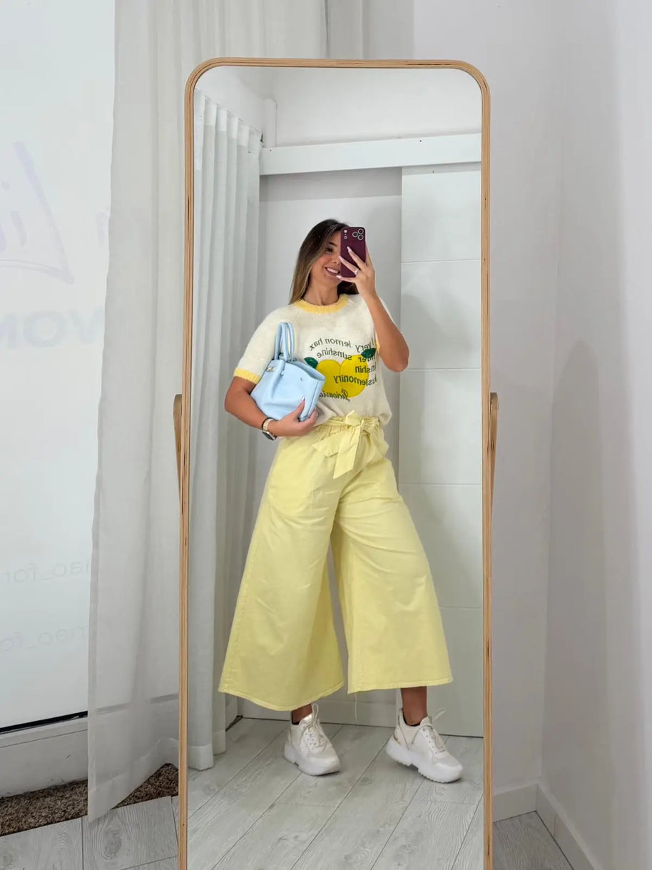 Calça Pantalona Amarelo Claro