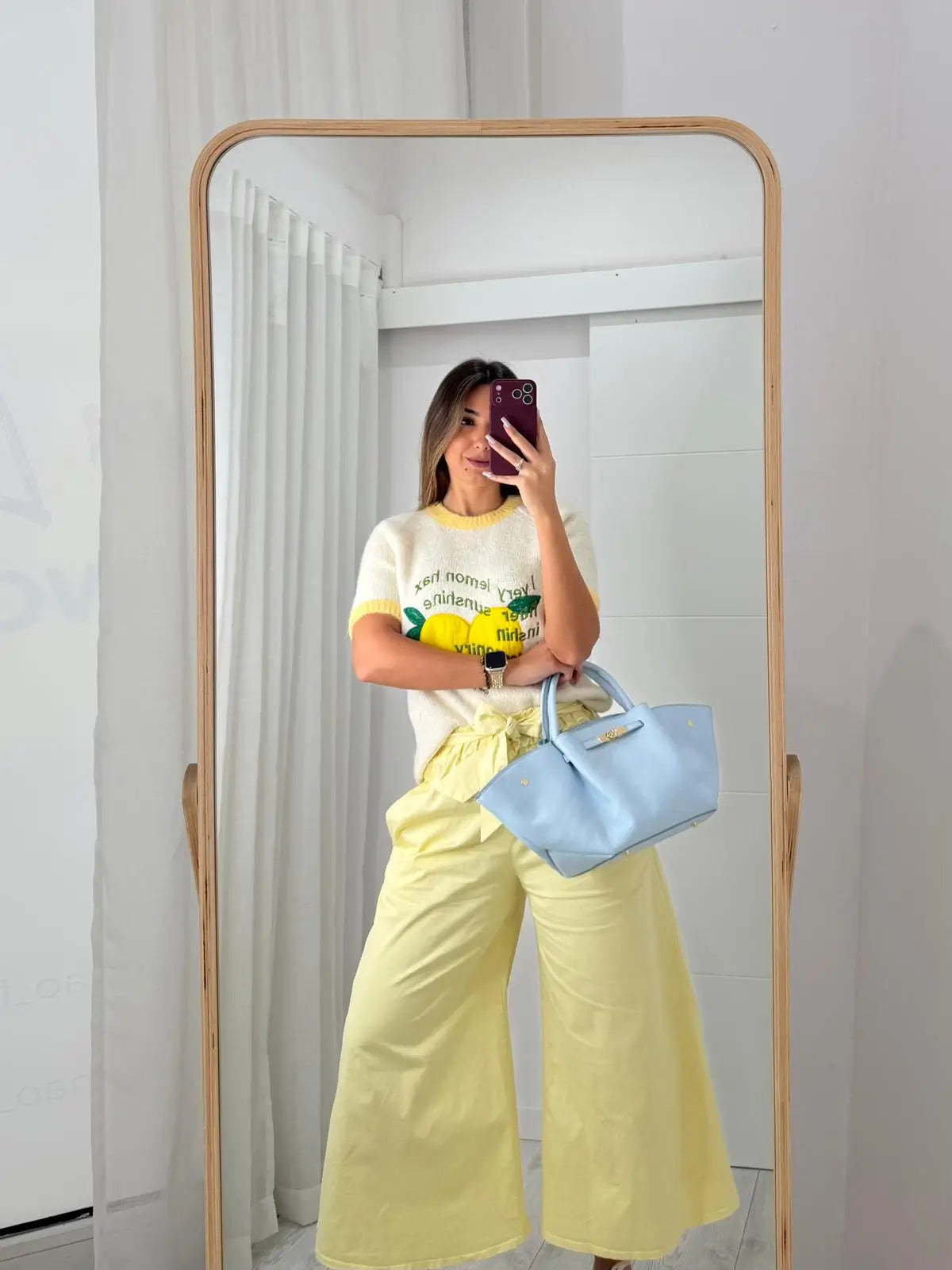 Calça Pantalona Amarelo Claro