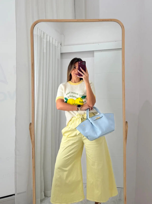 Calça Pantalona Amarelo Claro