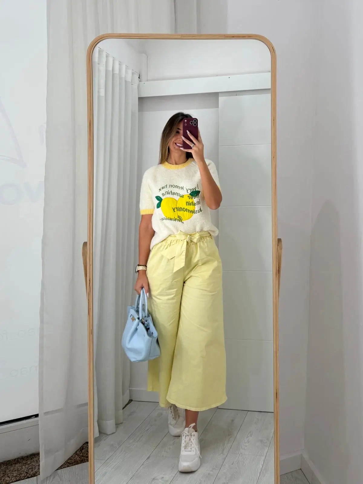 Calça Pantalona Amarelo Claro