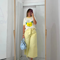 Calça Pantalona Amarelo Claro