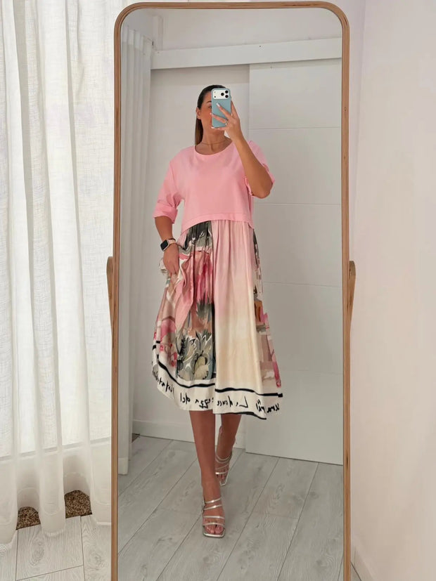 Vestido Fluido Com Bolsos Rosa