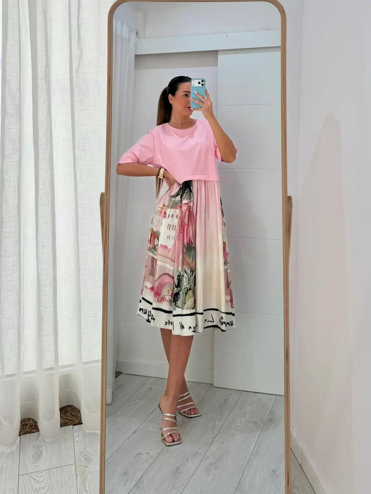 Vestido Fluido Com Bolsos Rosa
