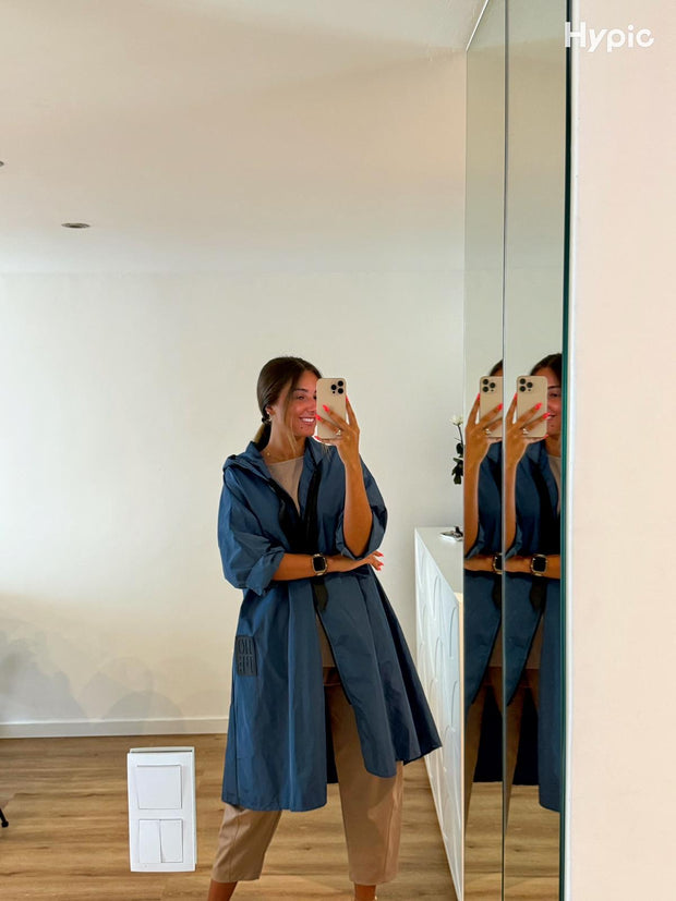 Parka Comprida Hope Com Bolsos Azul Denim