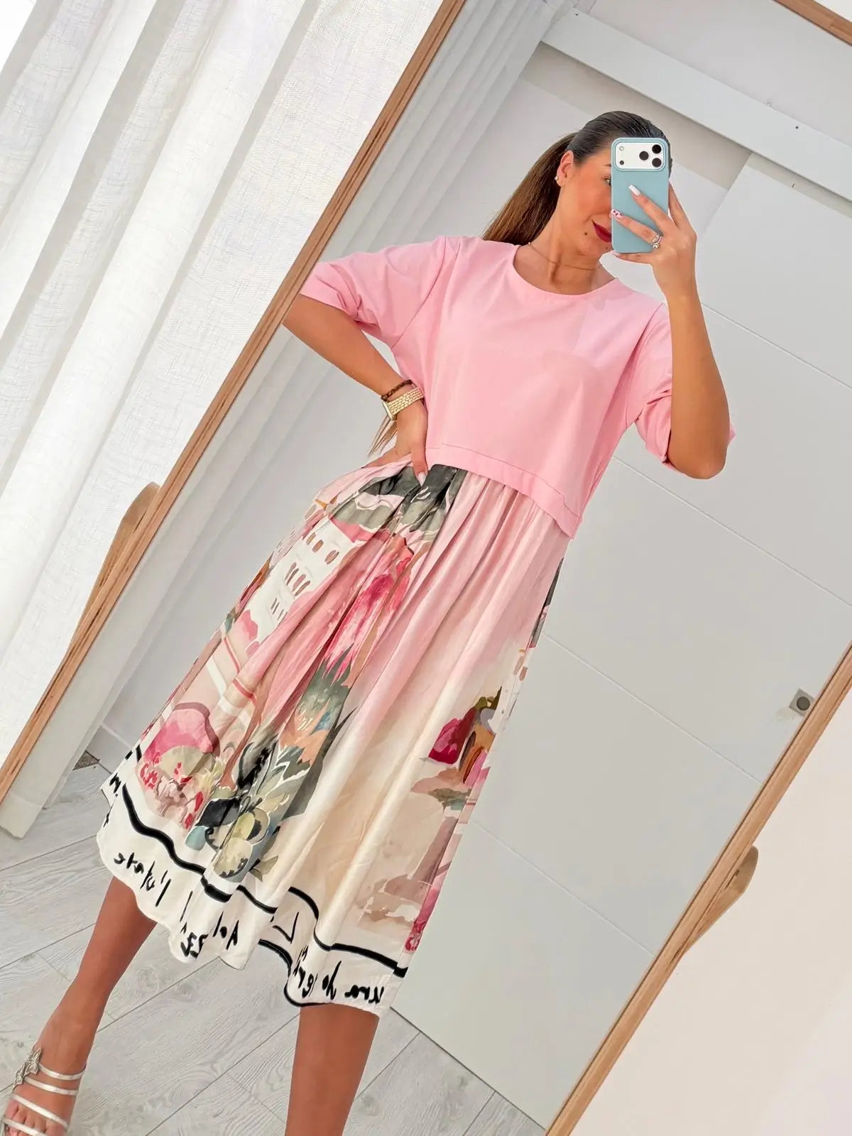 Vestido Fluido Com Bolsos Rosa