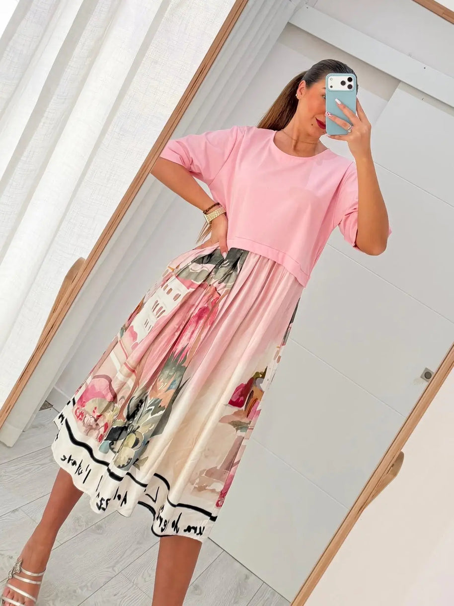 Vestido Fluido Com Bolsos Rosa