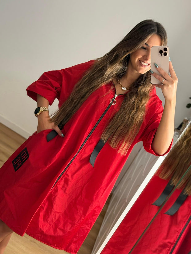 Parka Comprida Hope Com Bolsos Vermelha