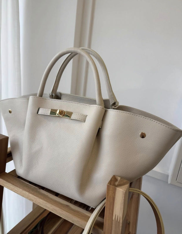 Mala 100% Pele Bege Pérola