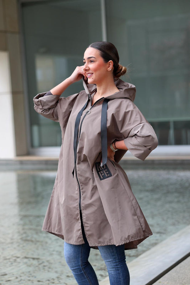Parka Comprida Hope Com Bolsos Taupe